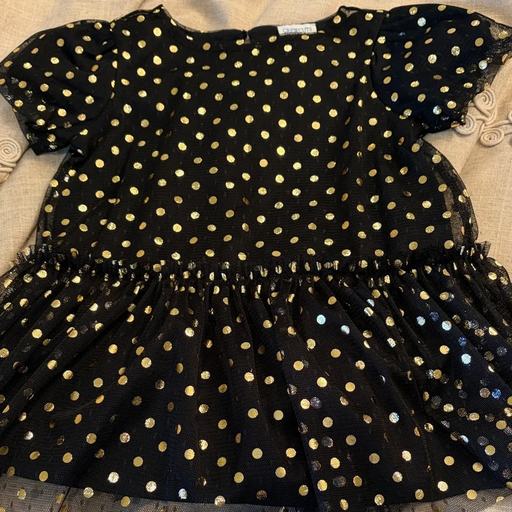 J. Crew's Girls' Shiny Black and Gold Polka-Dot Dress/NWT/2
